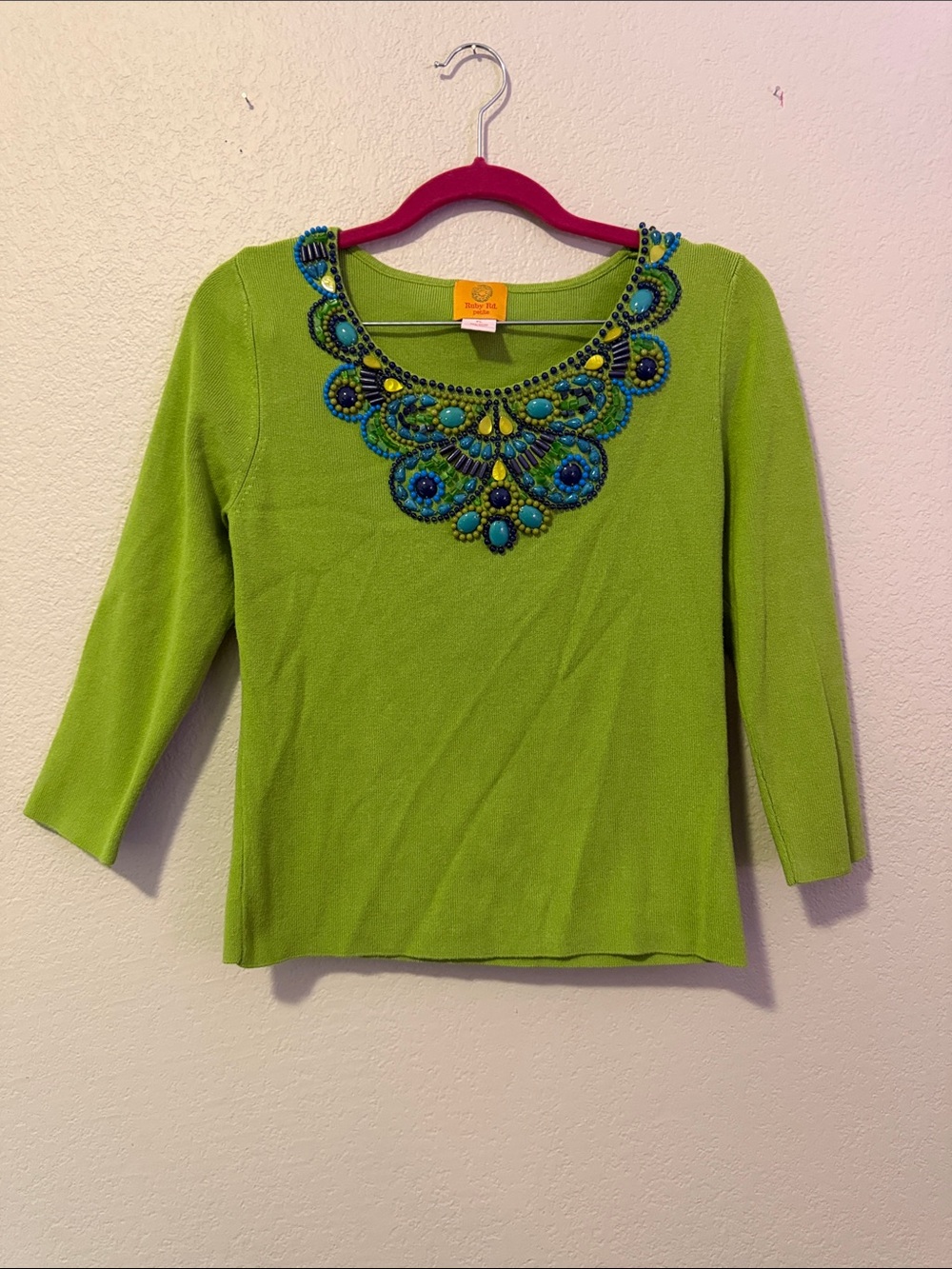 Ruby Rd. Lime Green Embellished Scoop Neck Sweater